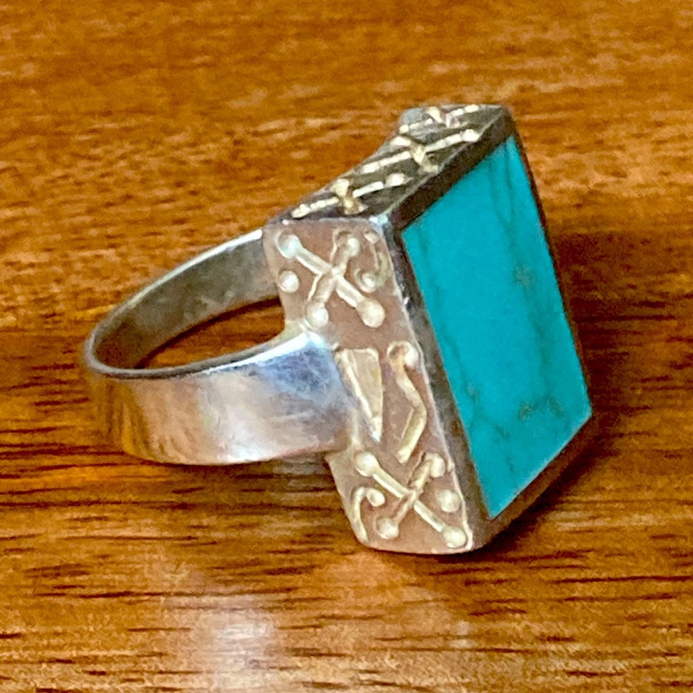 Genuine Turquoise, Sterling Silver Ring, Size 9